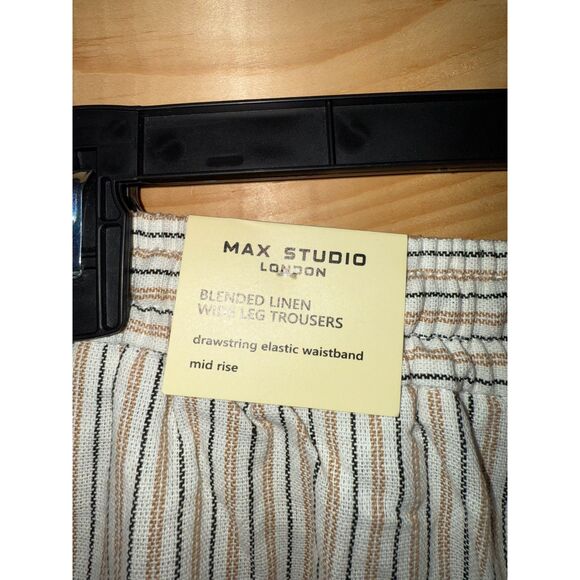 NWT Women's Blended Linen Striped Wide Leg Trousers - Picture 4 of 7